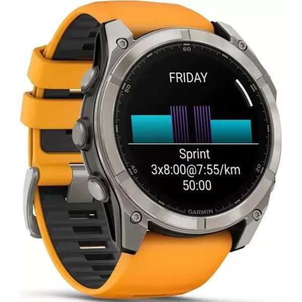 Умные часы Garmin Fenix 8 Sapphire 51мм (титановый, оранжевый силиконовый ремешок)