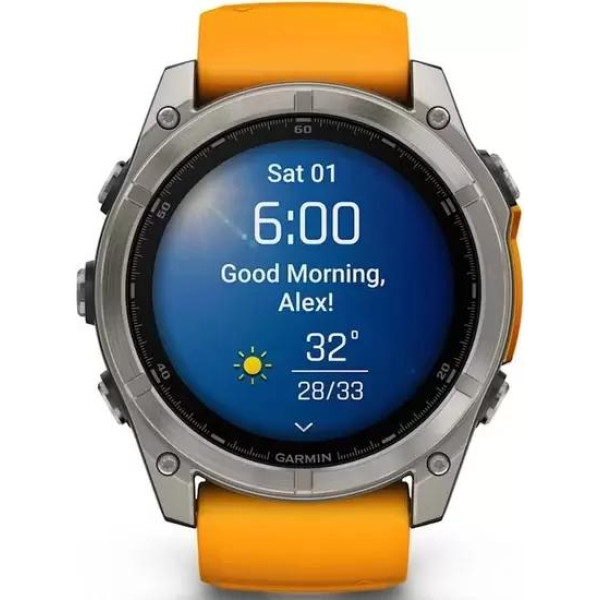 Умные часы Garmin Fenix 8 Sapphire 51мм (титановый, оранжевый силиконовый ремешок)