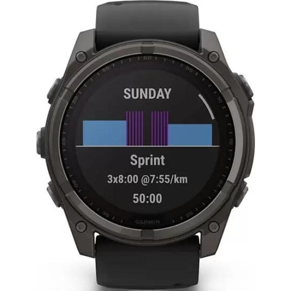 Умные часы Garmin Fenix 8 Solar, Sapphire 47мм (титановый угольно-серый DLC с черным ремешком)