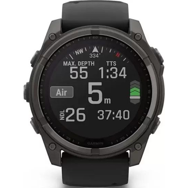 Умные часы Garmin Fenix 8 Solar, Sapphire 47мм (титановый угольно-серый DLC с черным ремешком)
