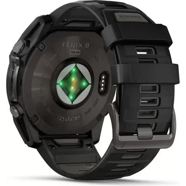 Умные часы Garmin Fenix 8 Solar, Sapphire 47мм (титановый угольно-серый DLC с черным ремешком)