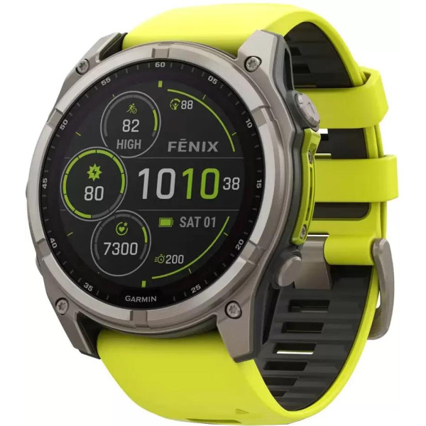 Умные часы Garmin Fenix 8 Solar, Sapphire 47мм (титановый, желтый силиконовый ремешок)