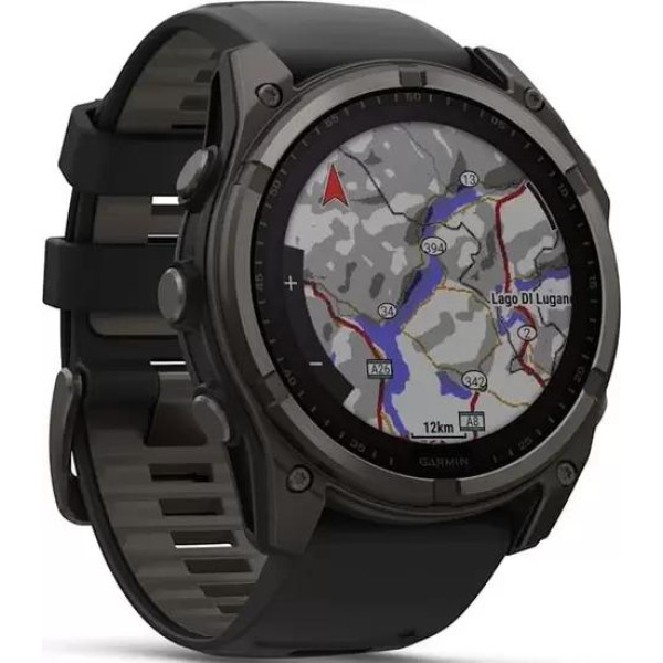 Умные часы Garmin Fenix 8 Solar, Sapphire 51мм (титановый угольно-серый с DLC-покрытием и черным ремешком)