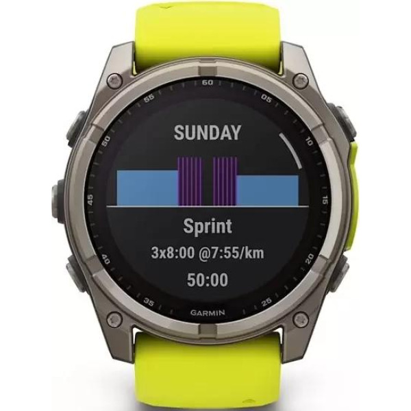Умные часы Garmin Fenix 8 Solar, Sapphire 51мм (титановый, желтый силиконовый ремешок)