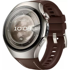 Умные часы Huawei Watch 5 46 мм (титановый, с коричневым силиконовым ремешком)